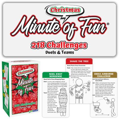 Funwares Christmas Special Edition, 218 Minute of Fun Games - Minute to Win It Family Party & Travel for Kids & Adults, 2-12 Players! Play with Everyday Household Items.