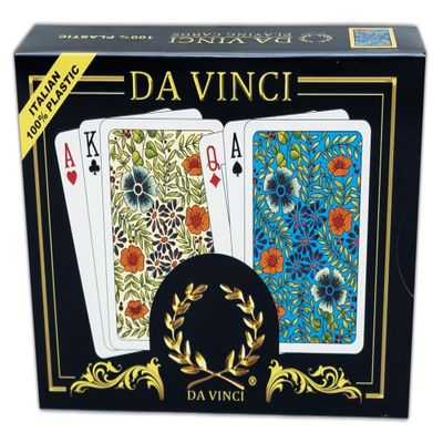 12 Sets (24 Decks) of DA VINCI Fiori, Italian 100% Plastic Playing Cards, 2-Deck Bridge Size Regular Index Set, with Hard Shell Case & Cut Cards