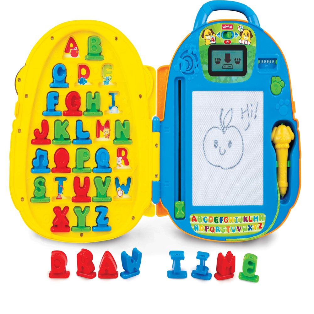 Winfun Lil Learner Alphabet Backpack for Toddlers 3+ Interactive Learning Backpack with 27 Tiles 26 Words 180+ Phrases Letter Writing Features Fun Sounds & Melodies