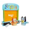 Bluey Wooden Puppet Theater for Kids Playset, 20" Kids Pretend Stage Puppets, Interchangeable Fabric Backdrops & Roll-Down Curtain view 1