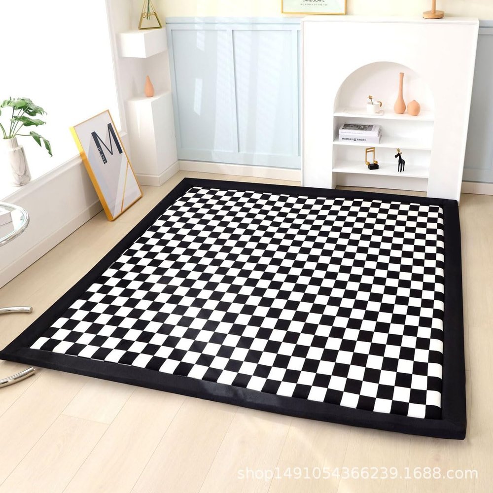 Dmkjdzsw Play Crawling mat for Nursery Baby, Extra Soft Activity Floor Mat for Kids Playroom Bedroom-Black and White grid-80 * 200cm