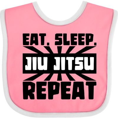 inktastic Eat, Sleep, Jiu Jitsu, Repeat Baby Bib Pink and White 3eb80