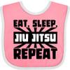 inktastic Eat, Sleep, Jiu Jitsu, Repeat Baby Bib Pink and White 3eb80 view 1