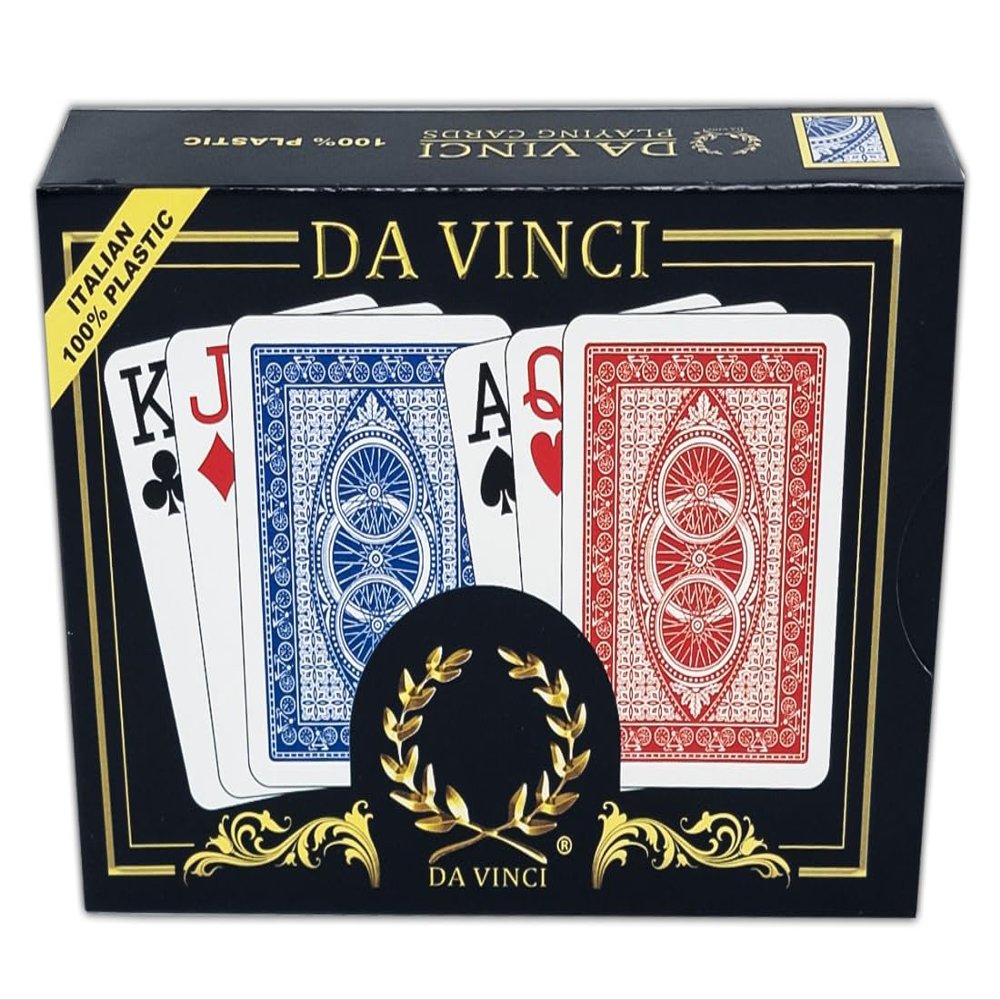 12 Sets (24 Decks) of DA VINCI Ruote, Italian 100% Plastic Playing Cards, 2-Deck Poker Size Jumbo Index Set (Large Print), with Hard Shell Case & Cut Cards
