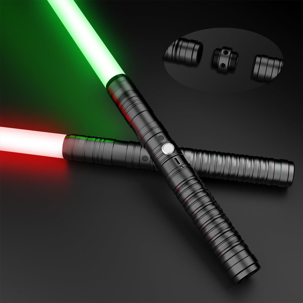 Oueyes Lightsabers Metal Hilt Dueling Light Sabers RGB 16 Color, FX Sound, Doubled Blade, Rechargeable Sword for Adult Kids Birthday Thanksgiving Xmas Toys Gift Halloween Cosplay