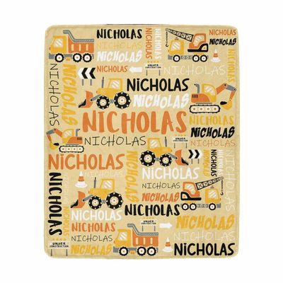Artsadd Personalized Baby Blanket with Name for Girls Boys, Custom Construction Nursery Throw Blankets for Kids Children Toddler Newborn Customized Name Blanket for Birthday 40"x50"