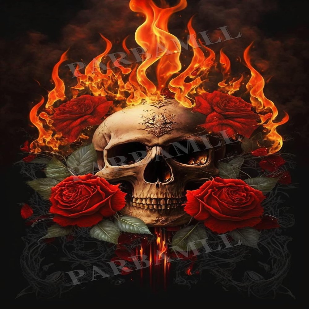 120 Piece Jigsaw Wooden Puzzle for Adults, Flaming Rose Skull Puzzle, Art DIY Gift of Education, Wall Decor