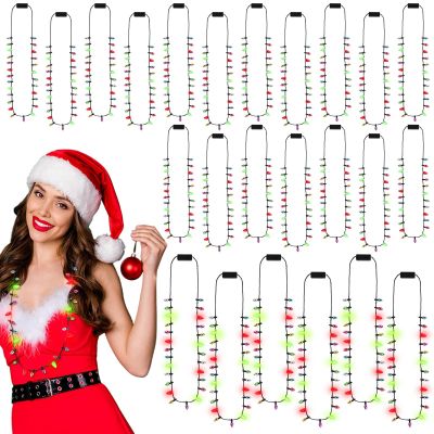 Remuuly 24 Pcs Christmas Light Necklace Bright Light up Bulb Necklace, Christmas Jewelry LED Mini Bulbs for Women Men Ugly Party Favors Birthday Xmas Accessories