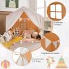 Costzon Large Kids Tent with Mat, Children's Play Tent w/Flag Banner, Windows, Gauze Curtain, Solid Wood Frame, Indoor Outdoor Kids Playhouse for Boys & Girls Age 3 + (Orange) view 3
