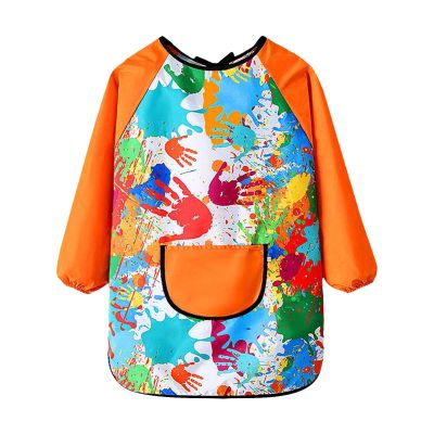 Kids Art Smocks Water Proof Painting Apron Smock Girls Boys Long Sleeve Knee Length Artist Smock (Orange, 6-9 Years)