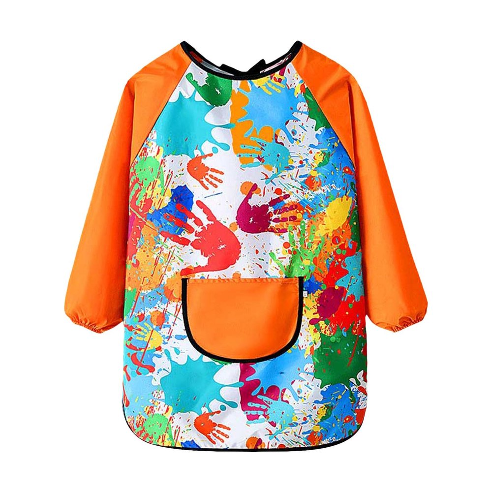 Kids Art Smocks Water Proof Painting Apron Smock Girls Boys Long Sleeve Knee Length Artist Smock (Orange, 6-9 Years)