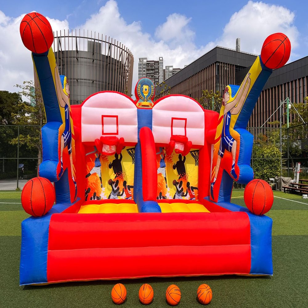 Vinfgoes Inflatable Basketball Hoop Shot Inflatable Basketball Game with 2 Hoops 4 Balls, Air Blower, for Parties, Events, and Outdoor Gatherings