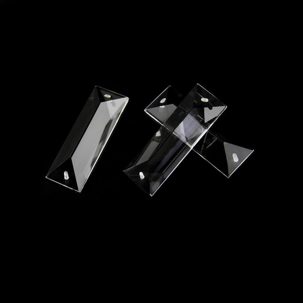 GOODJOBHN 22X63mm 22x76mm Clear Crystal Chandelier Pendants Drops Crystal Glass Trimming Prism Drop Window Optical Glass Prism for Garland - (Color: Two Holes/Size: 22x63mm 100pcs)