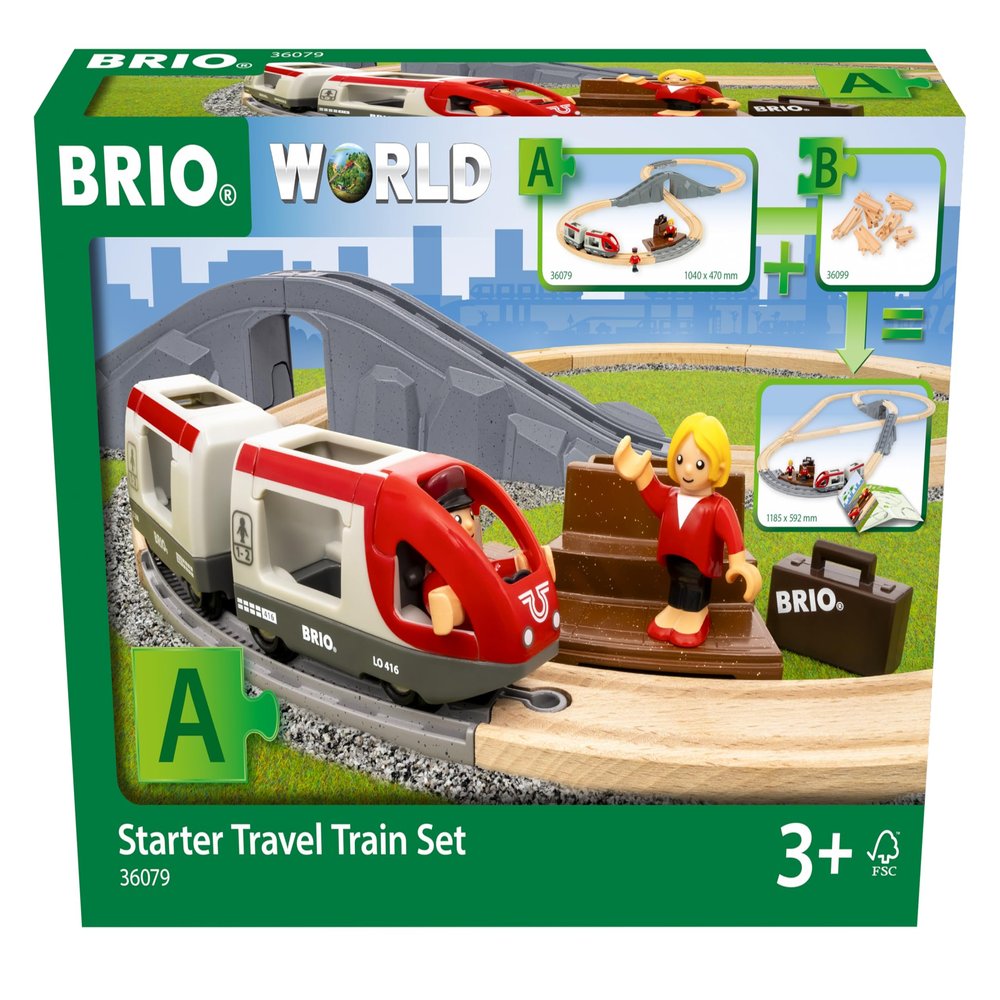 BRIO World  36079 Starter Travel Train Set | 22-Piece Wooden Toy Train Set for Kids Aged 3 Years Up