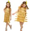 1920s Flapper Dress for Girls Gold Flapper Dresses 1920s Gatsby Sequin Fringe Dresses with Feather Headband Roaring 20s Flapper Costumes for Kids Latin Dance Dress Gold 4-6 Years view 3