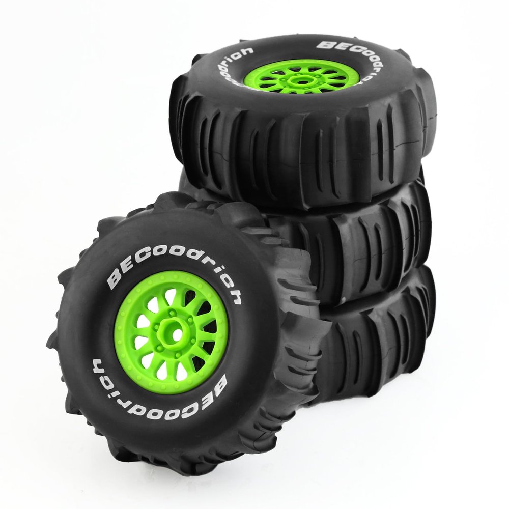 Chanmoo 1/7 1/8 RC Short Course Truck Car Tires and Wheels Rims 17mm Hex Snow Sand Buggy Desert Tyres with Foam Insert for 1:7 Scale RC Off Road Truck Car TRAXXAS UDR 85086-4 4Pcs (A Green)