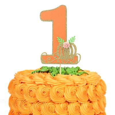 Little Pumpkin One Cake Topper - Girl/Boy First Birthday Cake Topper, Pumpkin 1st Birthday Party Decorations, Fall Party Decorations (Pumpkin One Cake Topper Orange)