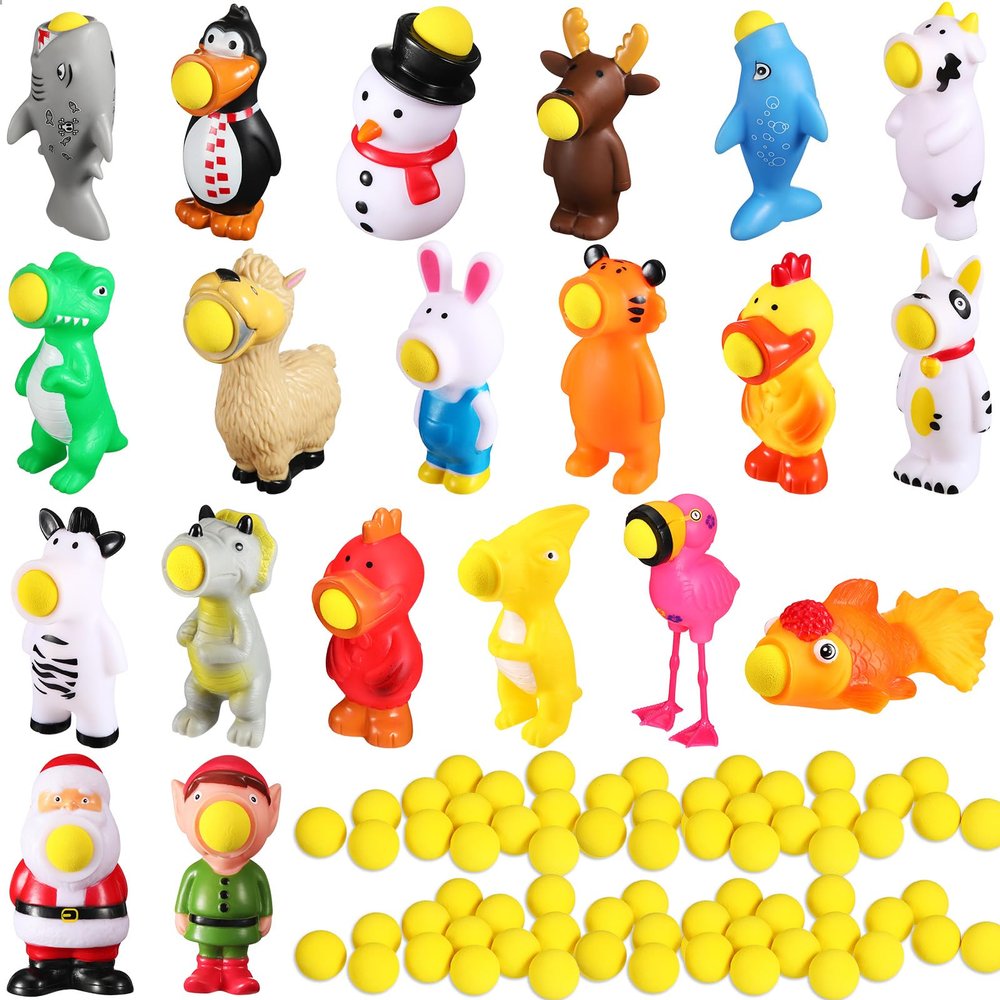 Zubebe 20 Pieces Christmas Toys Shooter Ball Foam Toy with Shoot Foam Balls Up to 20 Feet for Kids Outdoor Indoor Play Christmas Party Supplies (Multi Style)