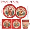 100 Pieces Gingerbread Christmas Decorations Set Serves 25 Christmas Party Disposable Tableware Gingerbread Man Paper Plates Napkins Cups for Xmas Gingerbread Theme Party Supplies view 2