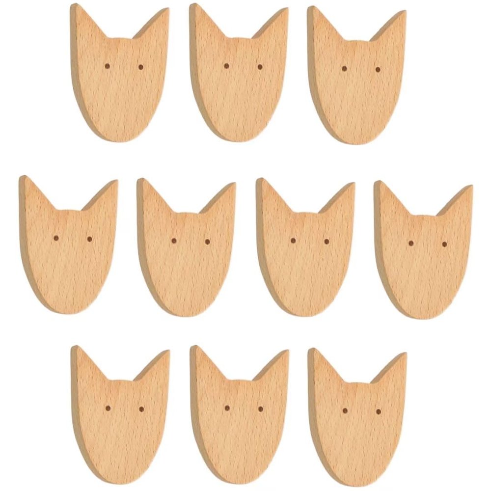 10 Packs Solid Wood Dog Head Cabinet Handles Wooden Drawer Handle Cabinets Pulls Dresser Knobs Wooden Animals Furniture Knobs Nursery Drawer Knobs Closet Bathroom Handles Wooden Wall Hook