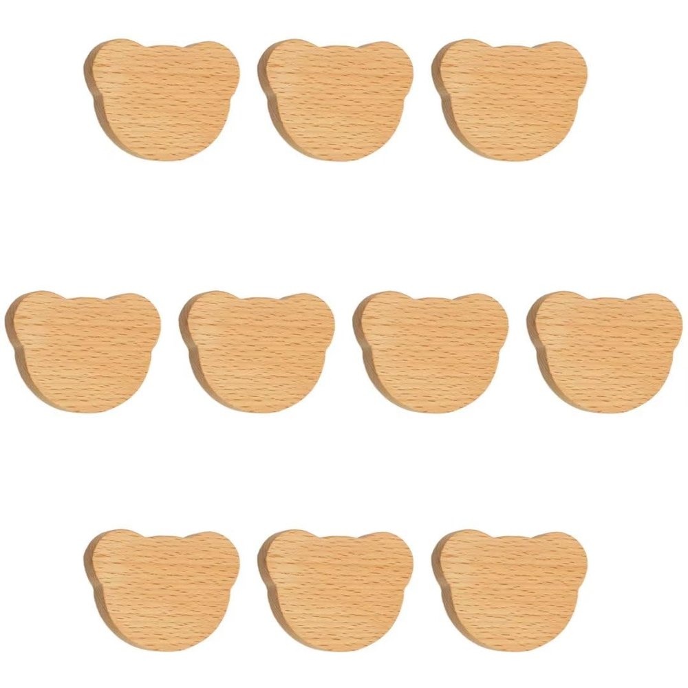 10 Packs Creative Natural Wooden Pulls Handles Wood Bear Head Pull Wood Handle Cupboard Hardware Pulls Nursery Knobs for Furniture Home Decor Handle Wardrobe Cupboard Drawer Pulls