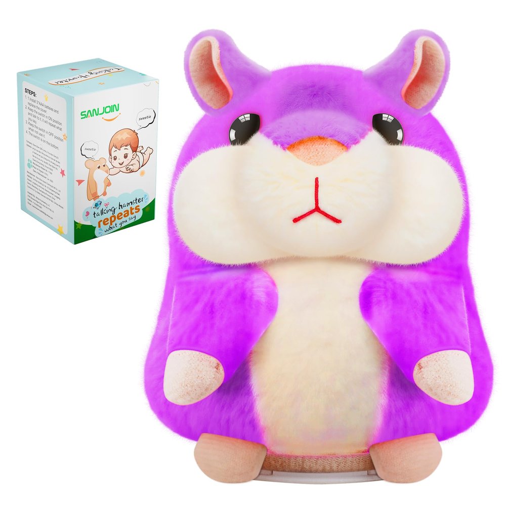 SANJOIN Kids Toddler Toys for Ages 2-4, Talking Hamster Repeats What You Say,Valentines Day Gifts for Girls Boys Interactive Plush Toy for 2 3 4 5 6 8 Year Old Boy Girl Birthday Gift (Purple)