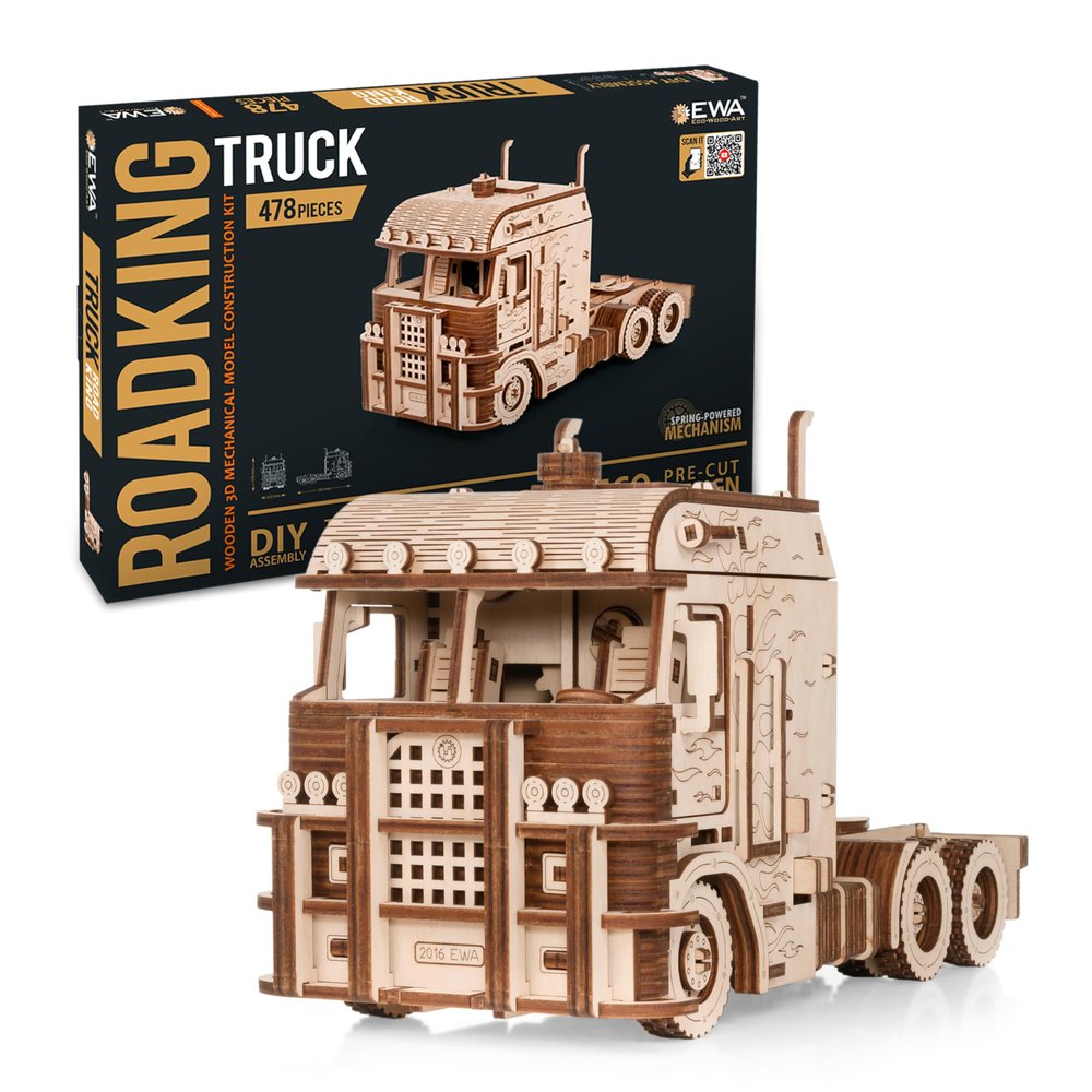 DIY Wooden 3D Mechanical Model - Set Road King - Spring-Powered Mechanism - No Glue Needed - Top-Grade Plywood (Road King)