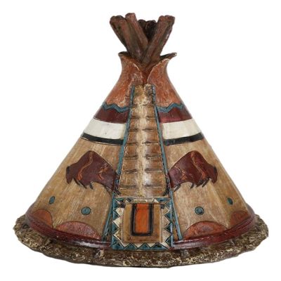 Ebros Gift Rustic Western Tribal Native Indian Teepee Hut with Charging Bison Motif Money Coin Savings Piggy Bank Decorative Figurine Accent