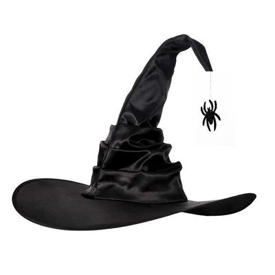 AYILUOBE Halloween Women Witch Hat Ruched Cone Wizard Cap Wide Brim Wicked Witch Hat for Cosplay Party Costume Accessory