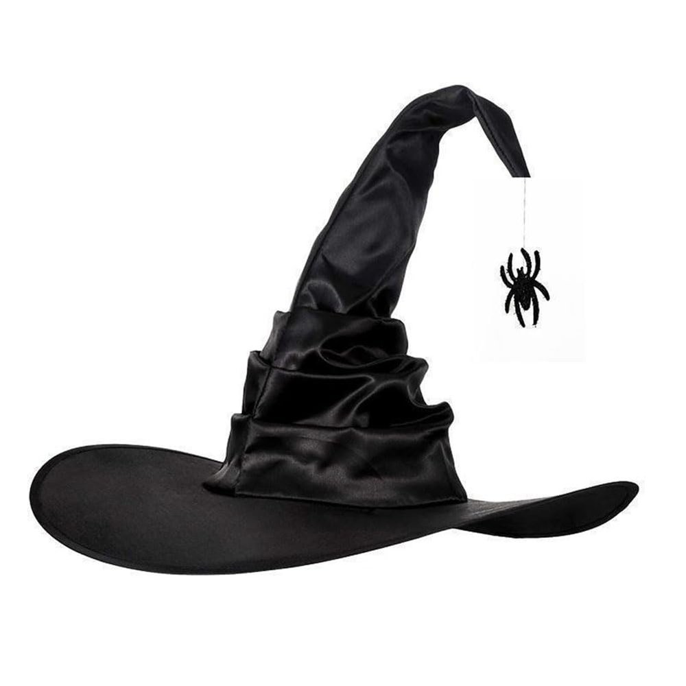 AYILUOBE Halloween Women Witch Hat Ruched Cone Wizard Cap Wide Brim Wicked Witch Hat for Cosplay Party Costume Accessory