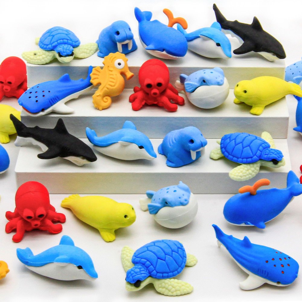 40 pcs Sea Animal Erasers for Kids Desk Pet, 3D Take Apart Animal Pencil Erasers for Kids Classroom Prizes, Class Treasure Box,Game Rewards,Party Favors