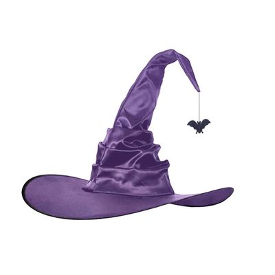 AYILUOBE Halloween Women Witch Hat Ruched Cone Wizard Cap Wide Brim Wicked Witch Hat for Cosplay Party Costume Accessory
