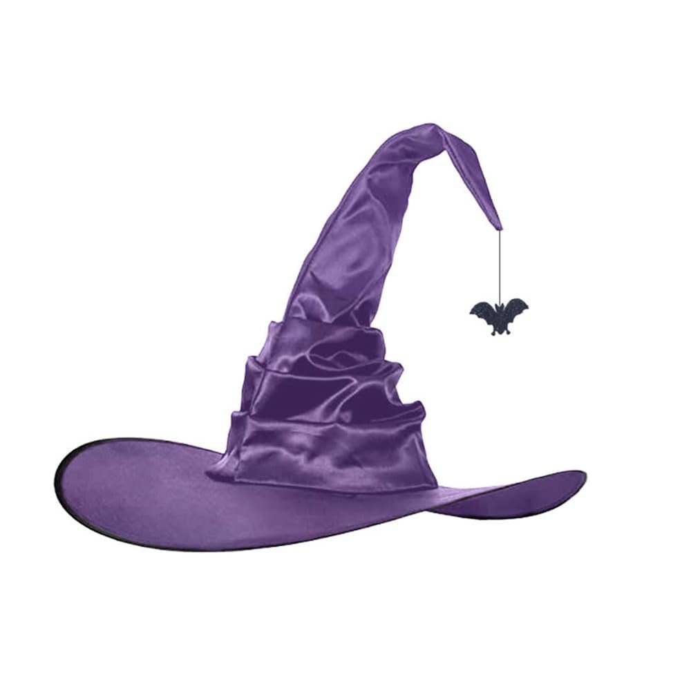 AYILUOBE Halloween Women Witch Hat Ruched Cone Wizard Cap Wide Brim Wicked Witch Hat for Cosplay Party Costume Accessory