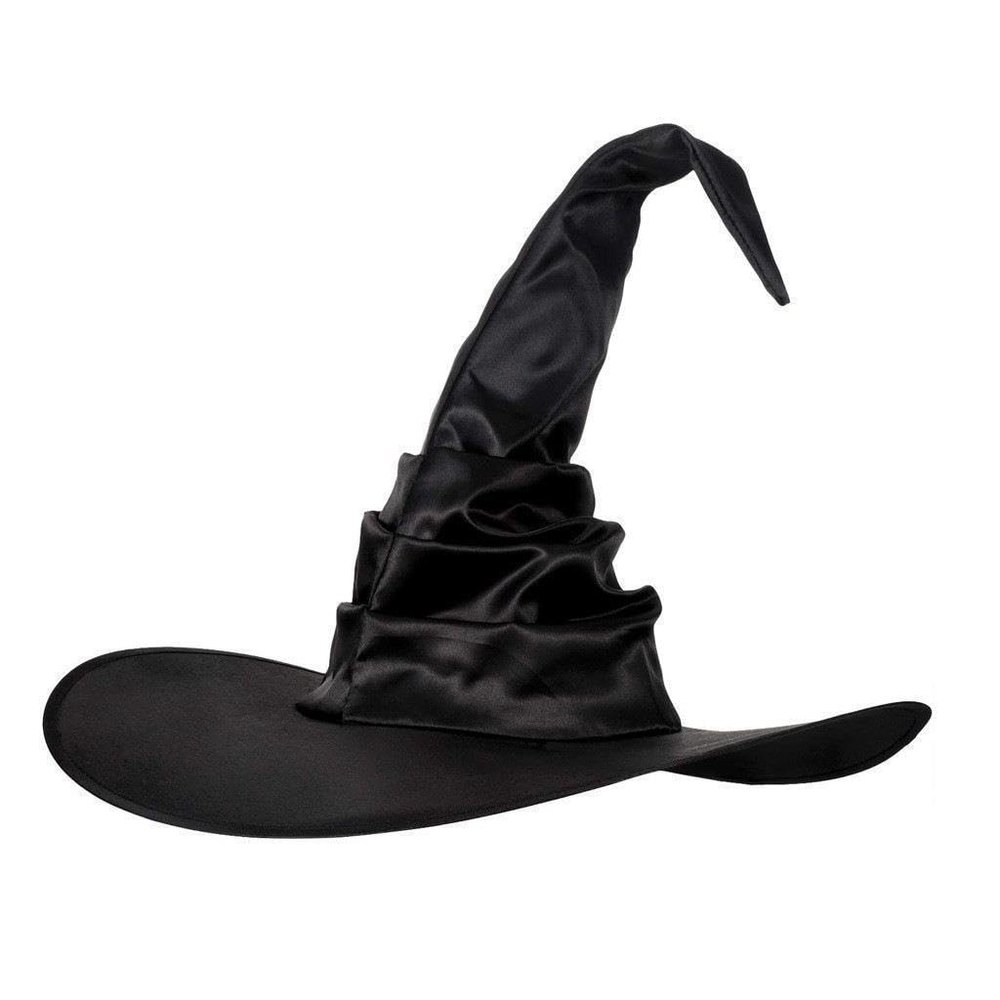 AYILUOBE Halloween Women Witch Hat Ruched Cone Wizard Cap Wide Brim Wicked Witch Hat for Cosplay Party Costume Accessory