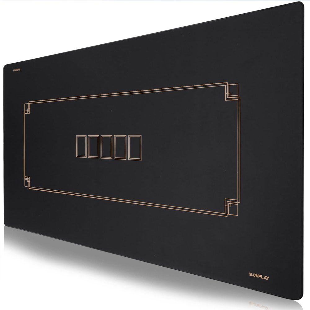 SLOWPLAY Godel Texas Hold'em Poker Mat 94x47 Inch | Poker Table Top with Hemmed Edges, Extra Water Repellent, Noise Reduction | Super Portable for Games Everywhere (Black and Champagne Gold)