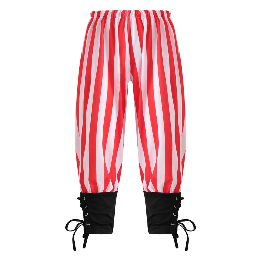 Aislor Kids Boys Ankle Lace Up Banded Pants Renaissance Gothic Trousers Medieval Viking Navigator Pirate Costume Red Stripes 8-10 Years