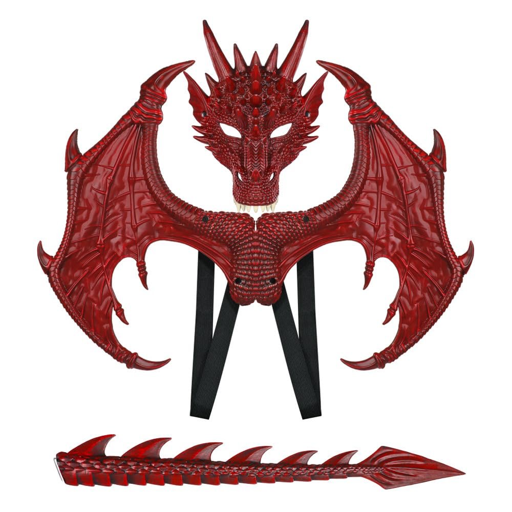 Anbaby Dragon Costume Set - Dress-up Kit with Mask, Wings, and Tail(Red Set)