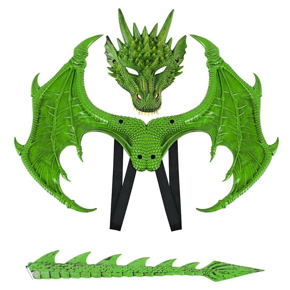 Anbaby Dragon Costume Set - Dress-up Set with Mask, Wings, and Tail(Green Set)