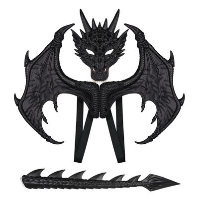 Anbaby Dragon Costume Set - Dress-up Set with Mask, Wings, and Tail(Black Set)