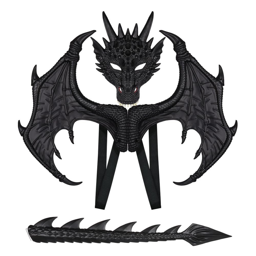 Anbaby Dragon Costume Set - Dress-up Set with Mask, Wings, and Tail(Black Set)