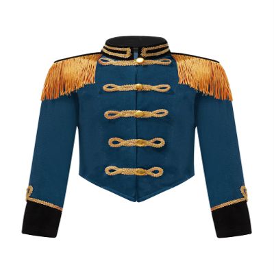 JEYPINMI Girls Circus Ringmaster Drum Majorette School Marching Band Uniform Long Sleeve Tassels Jacket Tops Peacock Blue 14 Years