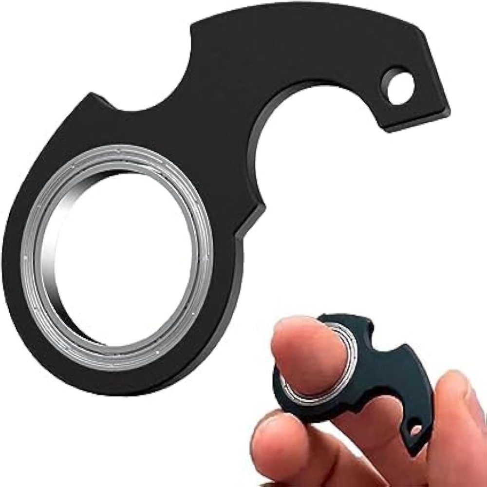 Black Keychain Spinner Fidget Ring Toy,Keychain Spinner Fidget Ring Metal Key Chain Ring Type Toy for Man Women and Kids Fidget Spinners