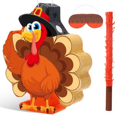 Harrycle Fall Thanksgiving Piata Large Thanksgiving Piata with Blindfold Bat and Confetti for Autumn Harvest Birthday Party Gifts Supplies Holiday Decor(Turkey)
