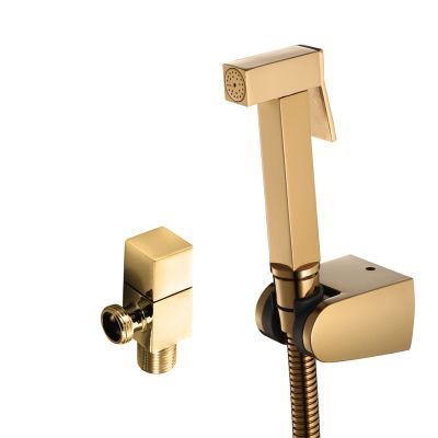 GORKEM Square Bidet Sprayer, Handheld Bidet Sprayer for Toilet, Portable Cloth Diaper Sprayer Set with Shower Hose and Angle Valve, for Personal Hygiene,Black (Color : Gold)