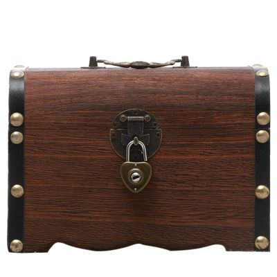 Treasure Chest Storage Box, Money Box Savings with Lock, Decorative Storage Chest Box Wooden Vintage Coin Box Piggy Bank for Home Decorative Boxes
