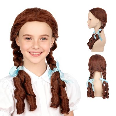 Onedor HairWiz 20 Inch Chocolate Brown Brunette Long Curly Wavy Hair Full Head Halloween Cosplay Kids Wig. Wig Cap Incl. (With Braid)