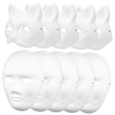 ABOOFAN 10pcs Blank Paper Masks for Cosplay White Masks for Masquerade Parties Cat Man Shapes Hand-painted Crafting Comfortable and Reusable