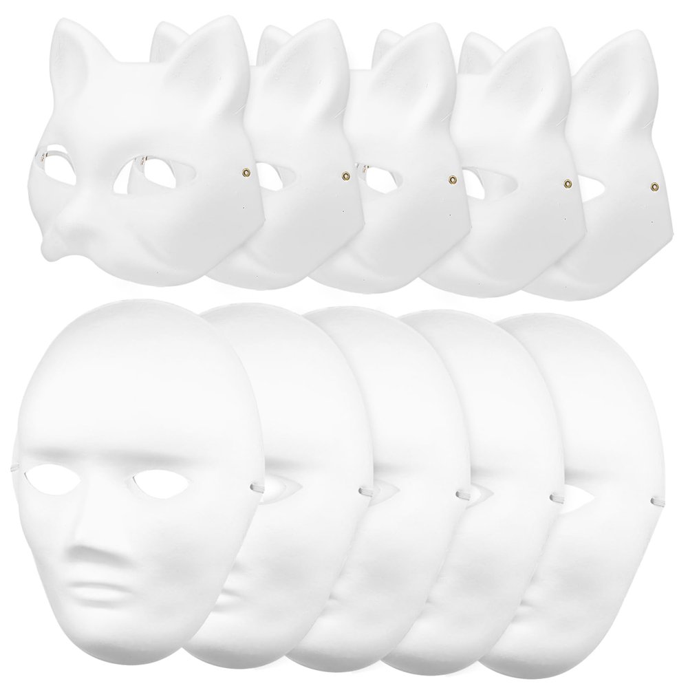 ABOOFAN 10pcs Blank Paper Masks for Cosplay White Masks for Masquerade Parties Cat Man Shapes Hand-painted Crafting Comfortable and Reusable