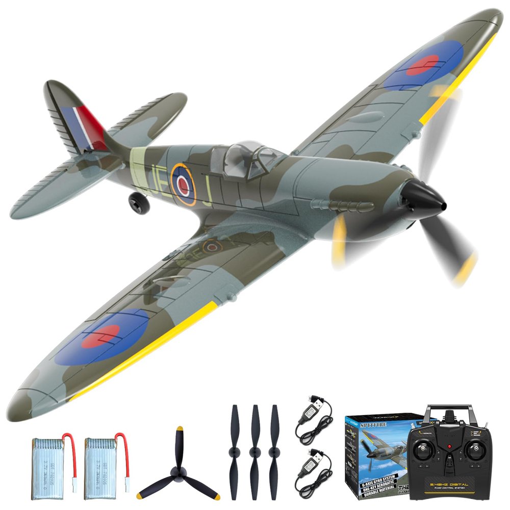 CKYSCHN RC Plane 4 Channel, Spitfire V2 RC Airplanes with 3 Level Mode to Learn Flight, Remote Airplanes for with Xpilot Stabilization Beginners Adults, One Key Aerobatic, Ready to Fly