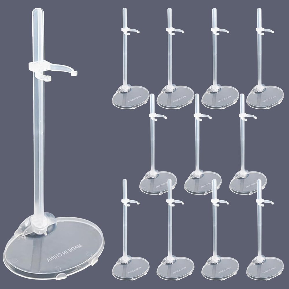 DueHoppee 12 Pcs Adjustable Doll Stands - Transparent & Lightweight Display Rack for Dolls, Action Figures & Monsters